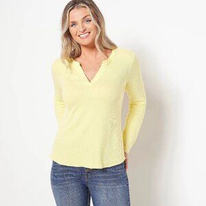 Candace Cameron Bure Yellow Long-Sleeve Waffle Knit Top Size XXS